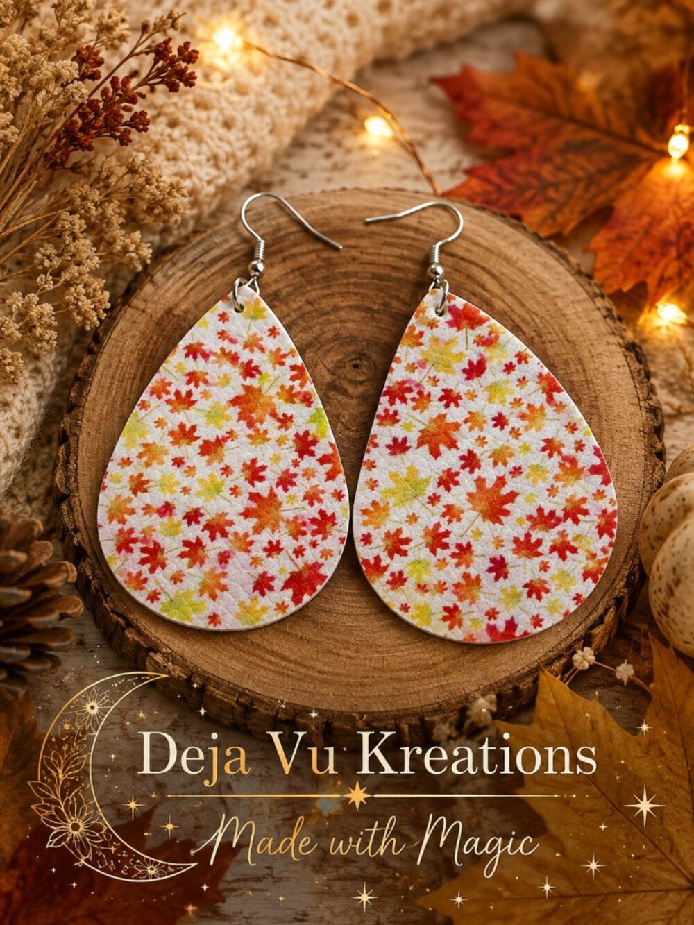 Fall Maple Leaf Faux Leather Teardrop Earrings